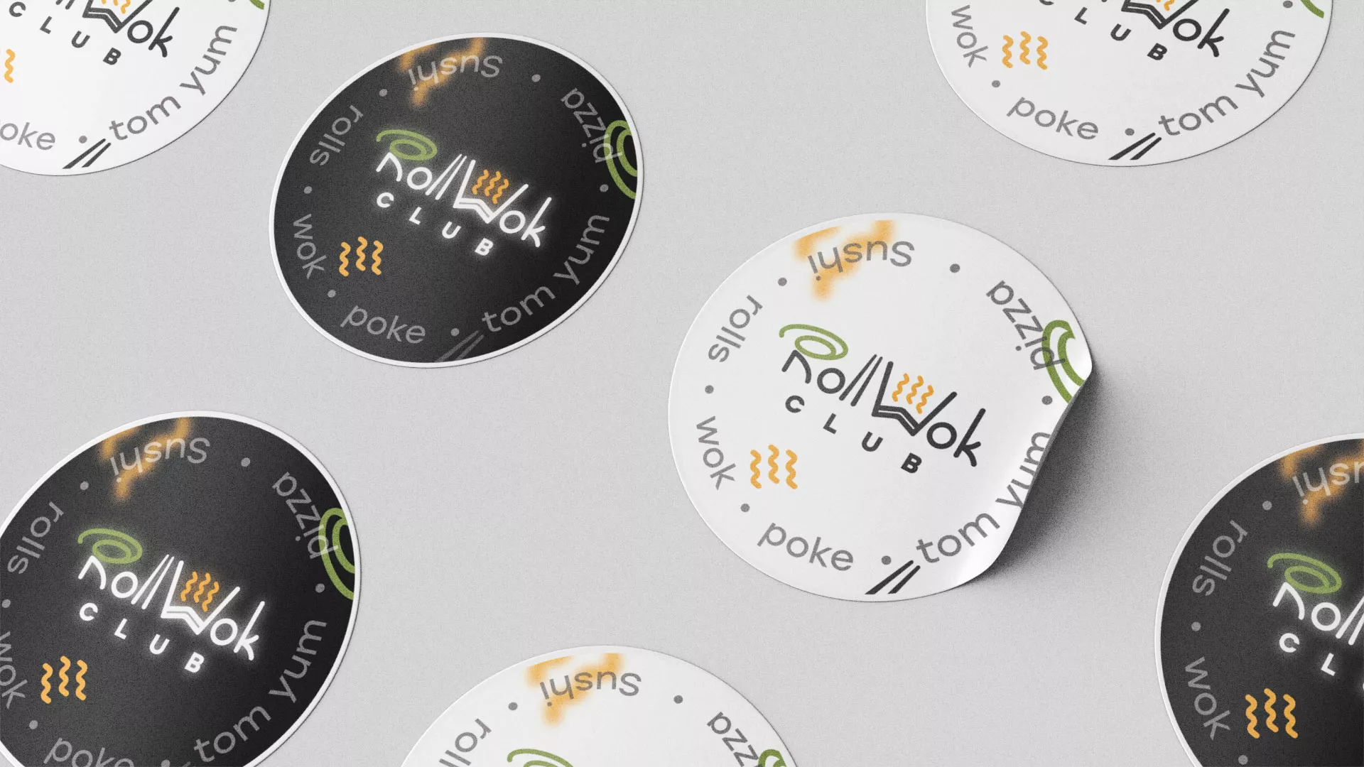Разработка наклеек для суши-бара «Roll Wok Club» в Новосиле